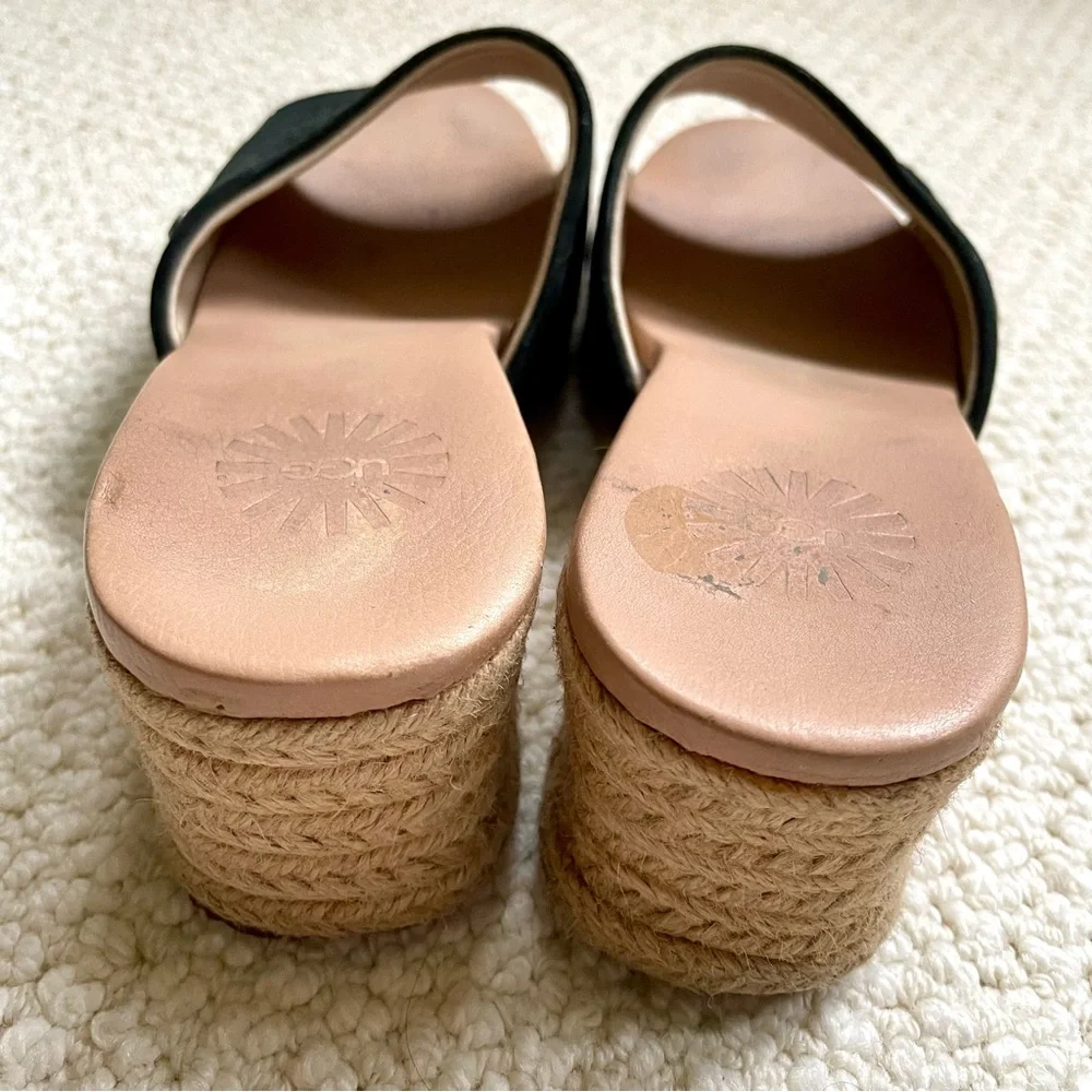 UGG Black Suede Espadrille Wedge Mules Comfort Insole